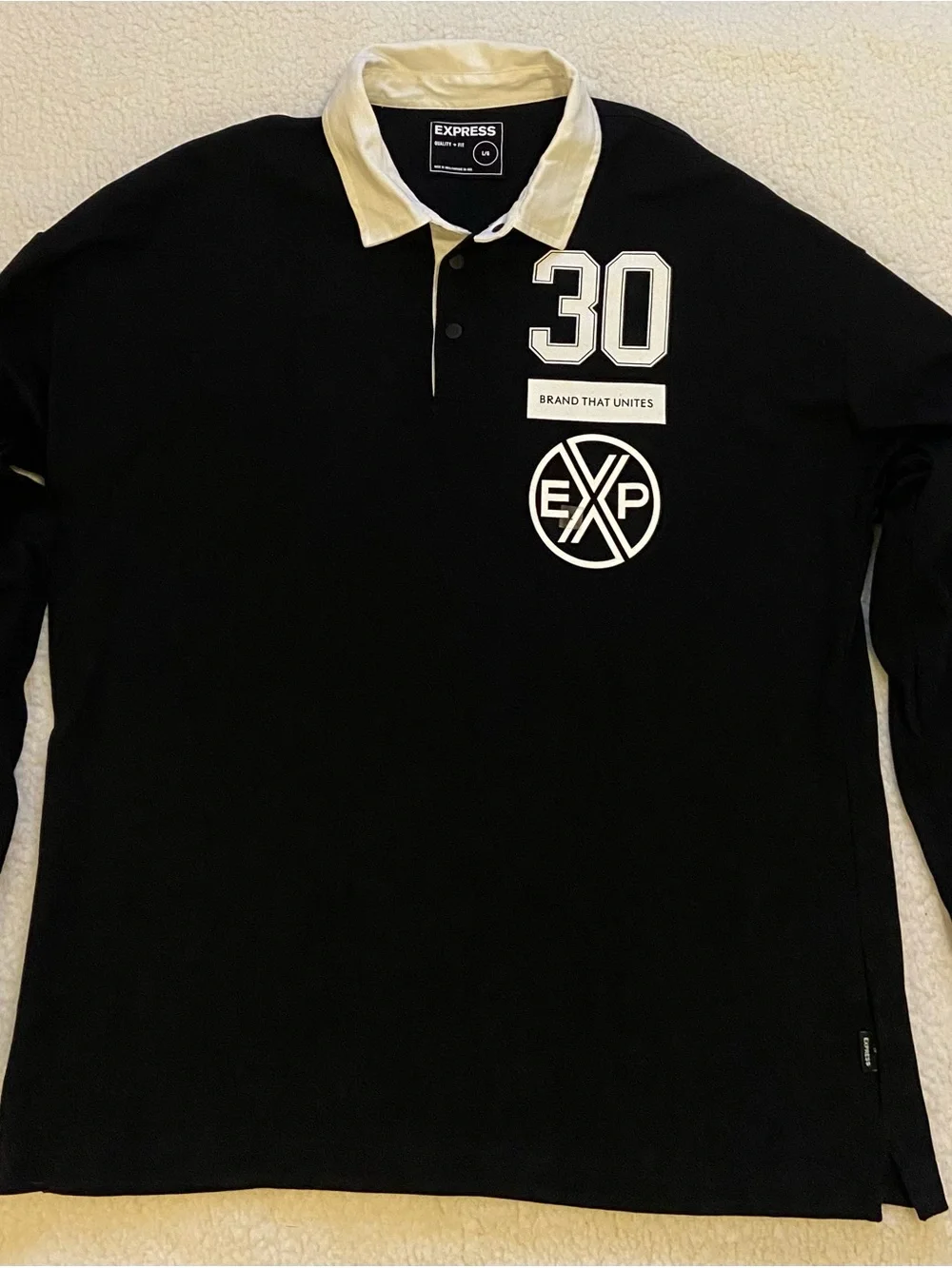 Express Rugby Polo Shirt Black New York Mens Size L Long Sleeve Heavy Weight New